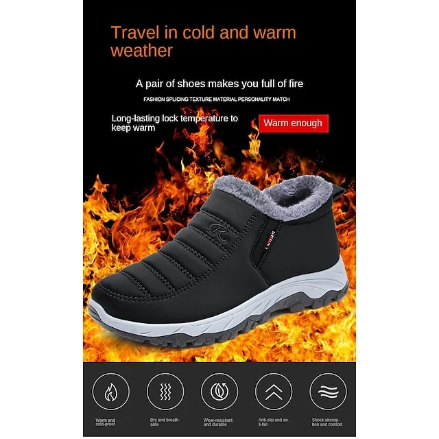 Women's Sneakers Boots Snow Boots Plus Size Hiking Boots Daily Fleece Lined Booties Ankle Boots Winter Wedge Heel Round Toe Fashion Cute Plush Hiking Satin Loafer Solid Color Wine Black