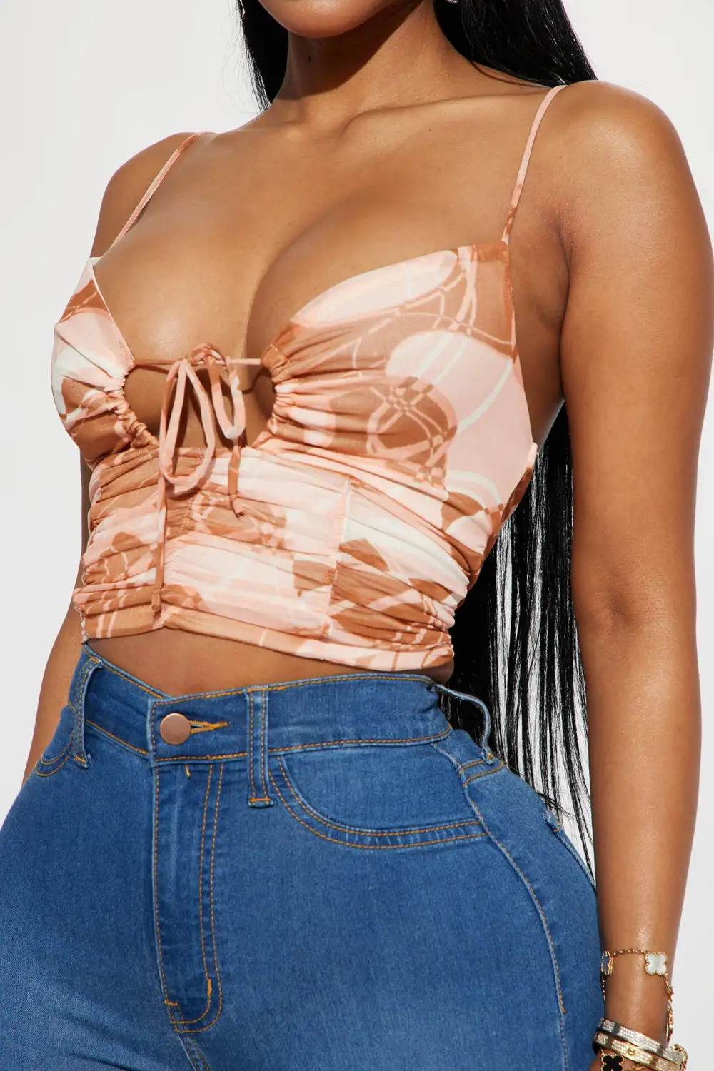 Helsey Mesh Top - Peach/combo