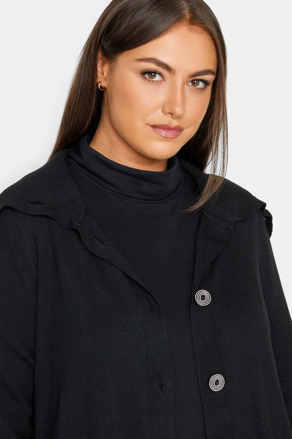Evans Black Button Through Longline Cardigan