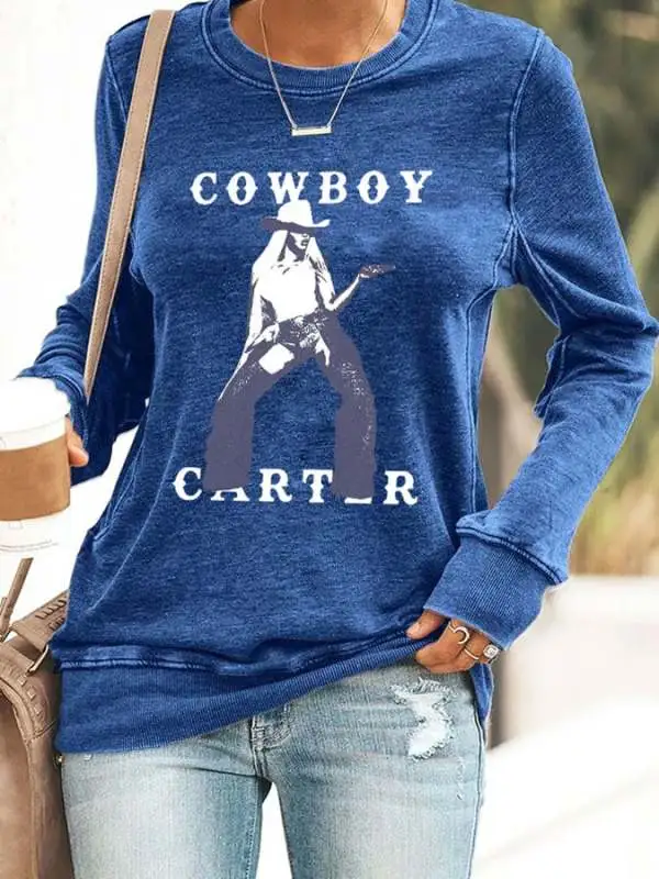 Retro Country Western Music Cowboy Print Sweatshirt