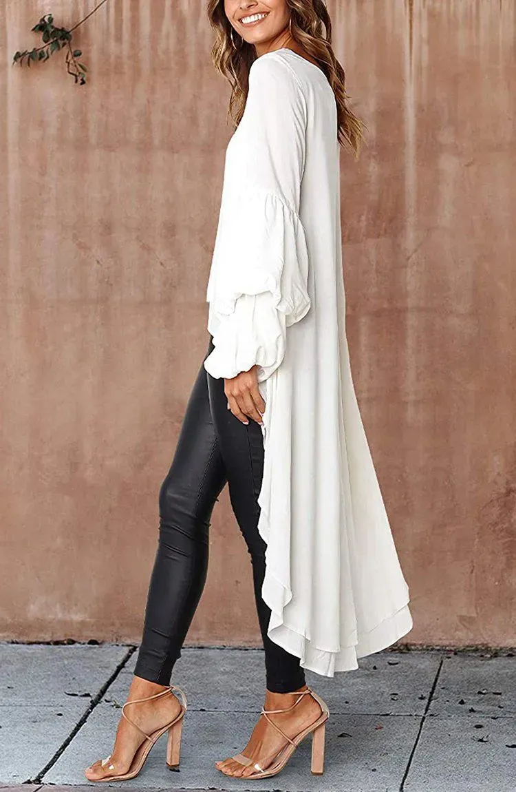 Lantern High Low Asymmetrical Irregular Hem Shirt Dress