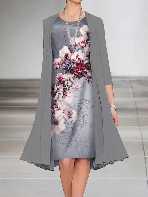 Women's Half Sleeve Floral Print Dress Two-Piece Suit