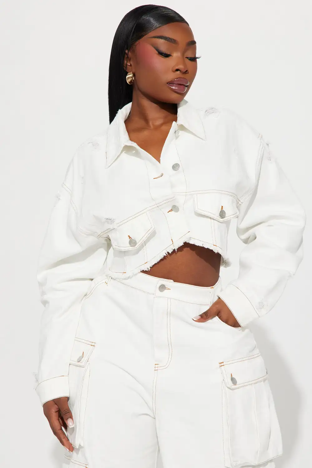 Just Between Us Denim Pant Set - White