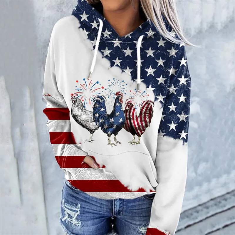 Women's Patriotic USA Chicken Print Hoodie