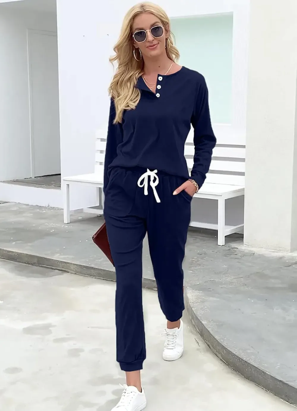 Two Piece Outfits for Women Lounge Sets Button Down Sweatshirt Sweatpants Sweatsuits Set with Pockets