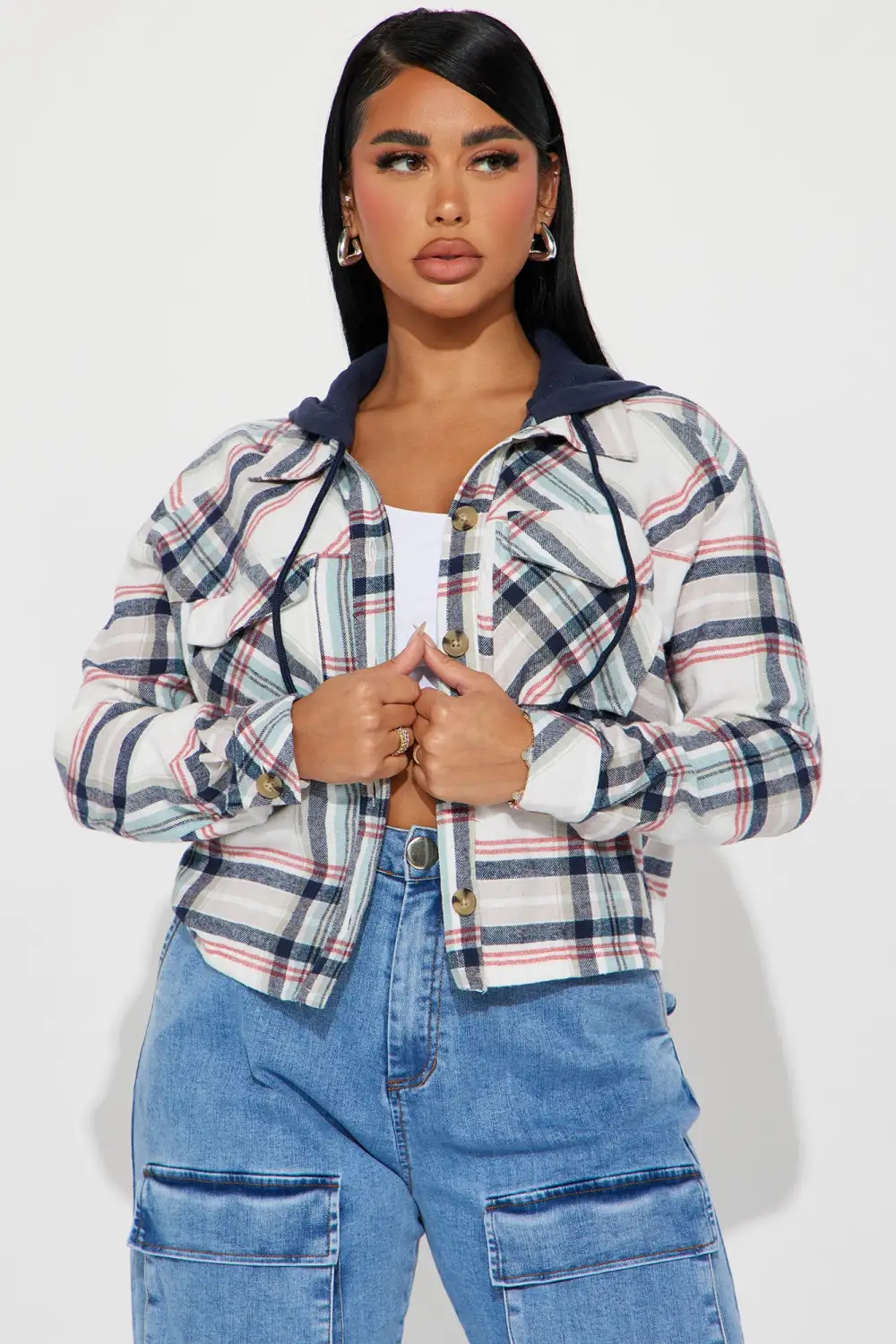 Prime Plaid Hooded Shirt - Blue/combo
