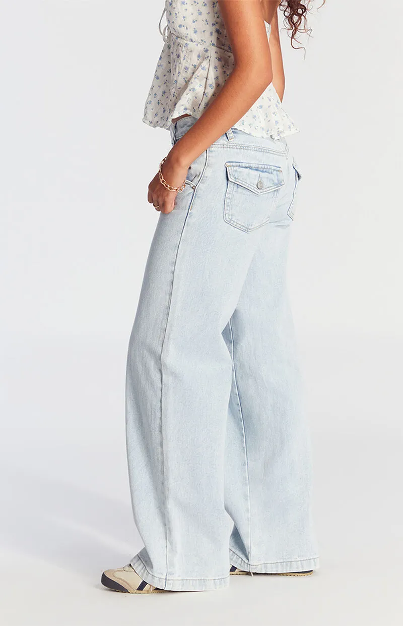 PacSun Casey Button Pocket Low Rise Baggy Jeans Light Indigo