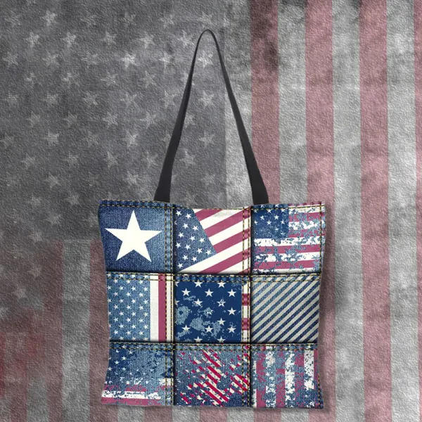 Independence Day Denim Patchwork Print Canvas Bag