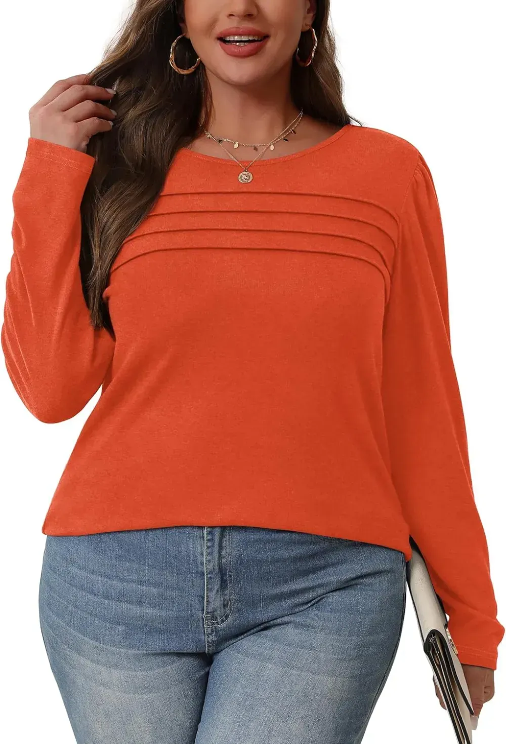 OFEEFAN Long Sleeve Shirts for Women Fall Fashion 2024 Dressy Casual Blouses Trendy Pleated Tunic Tops for Leggings