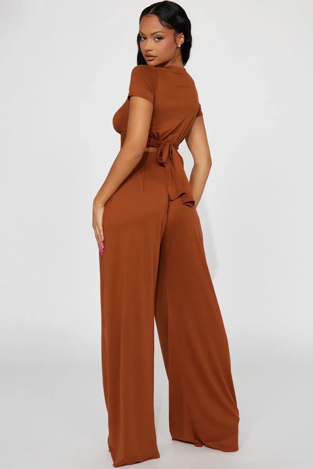 Casually Chic Wide Leg Pant Set - Mocha