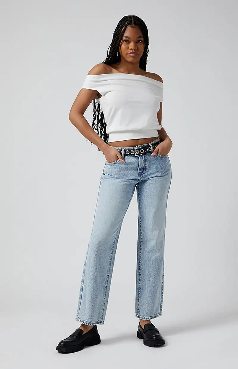 PacSun Jordyn Acid Low Rise Straight Leg Jeans Light Indigo