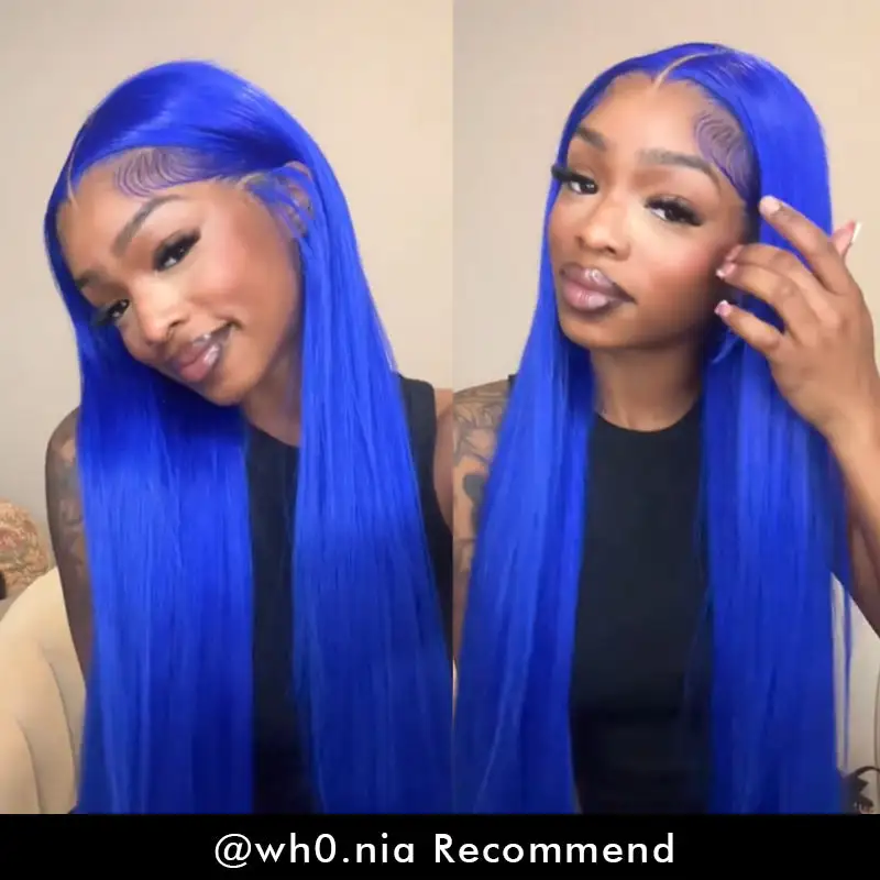 Sterly Royal Blue 13x6 Full Frontal Lace Body Wave Human Hair Wigs Pre Colored Blue Wigs