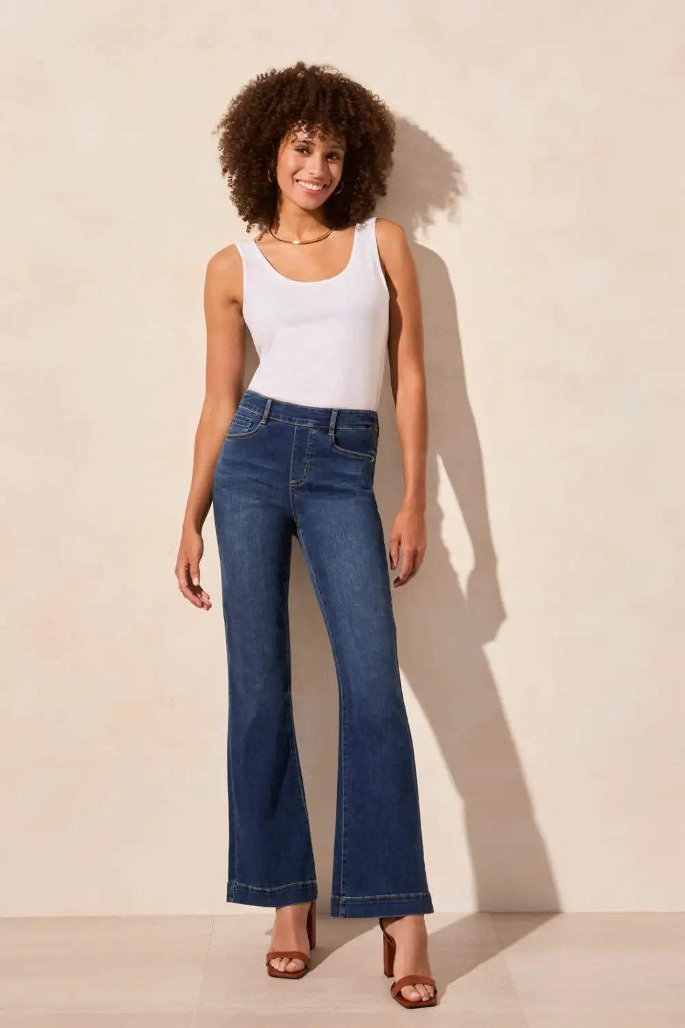 Audrey Pull-On Flare Jeans With 5 Pockets-Stormyblue