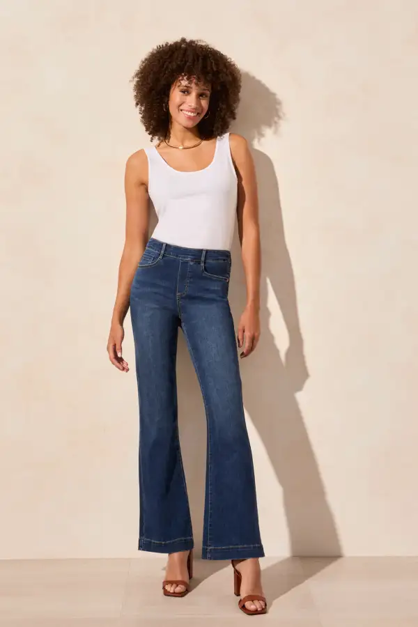 Audrey Pull-On Flare Jeans With 5 Pockets-Stormyblue