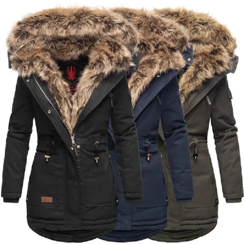 Warm ladies winter parka long jacket green