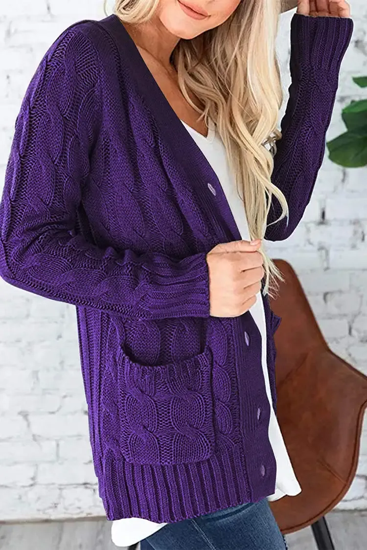 Knitted Solid Color Button Down Chunky Outwear Cardigan