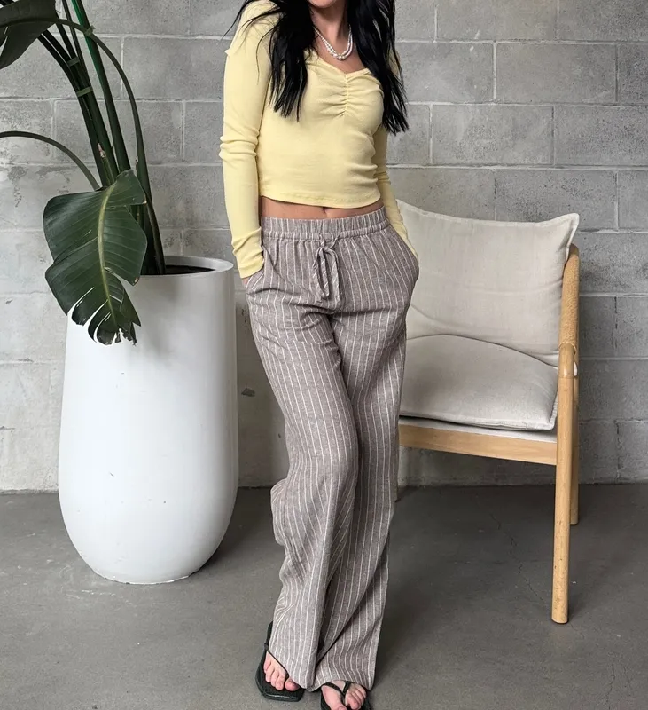 Linen Stripe Wide Leg Pants