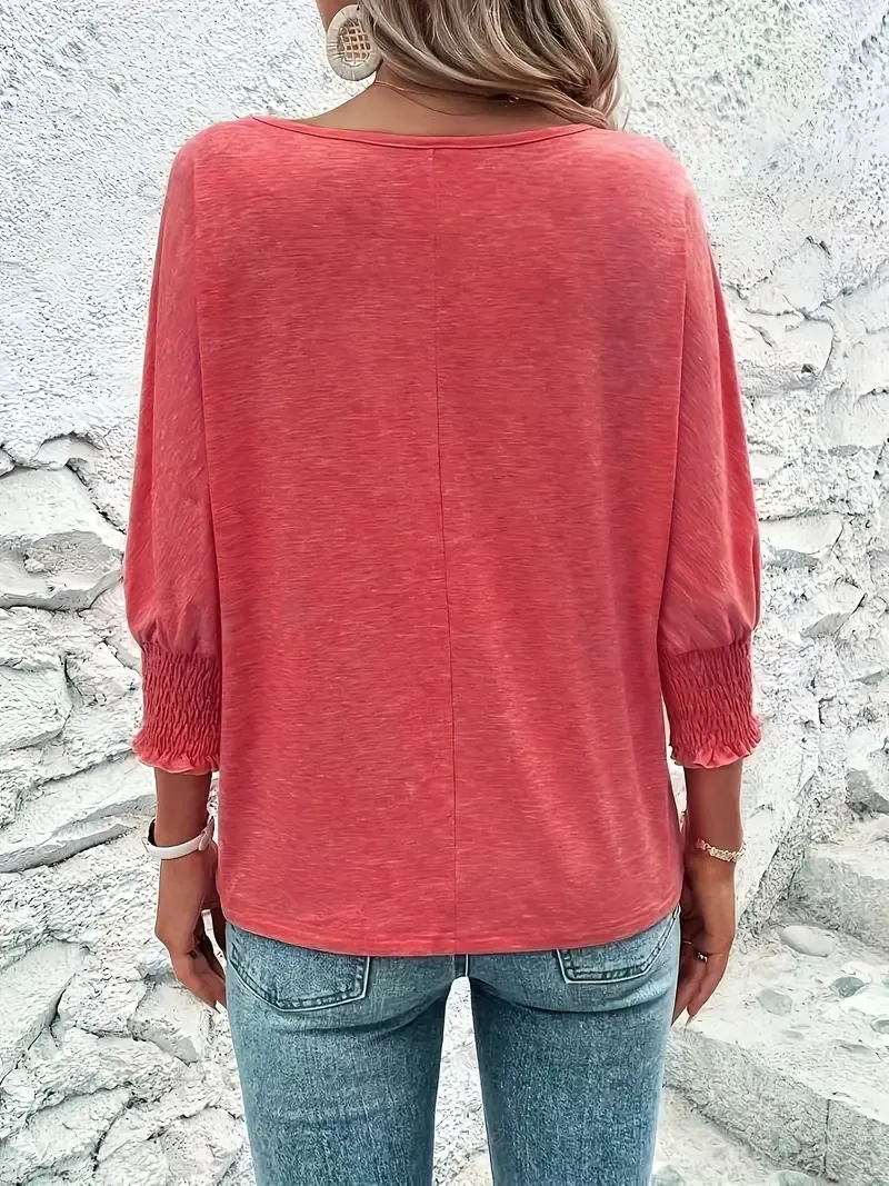 Elegant Women's Lavender Mid-Sleeve T-Shirt - Casual Crew Neck, Soft Polyester Blend with Subtle Cuff Detail, Machine Washable - Ideal for Spring/Summer/Fall