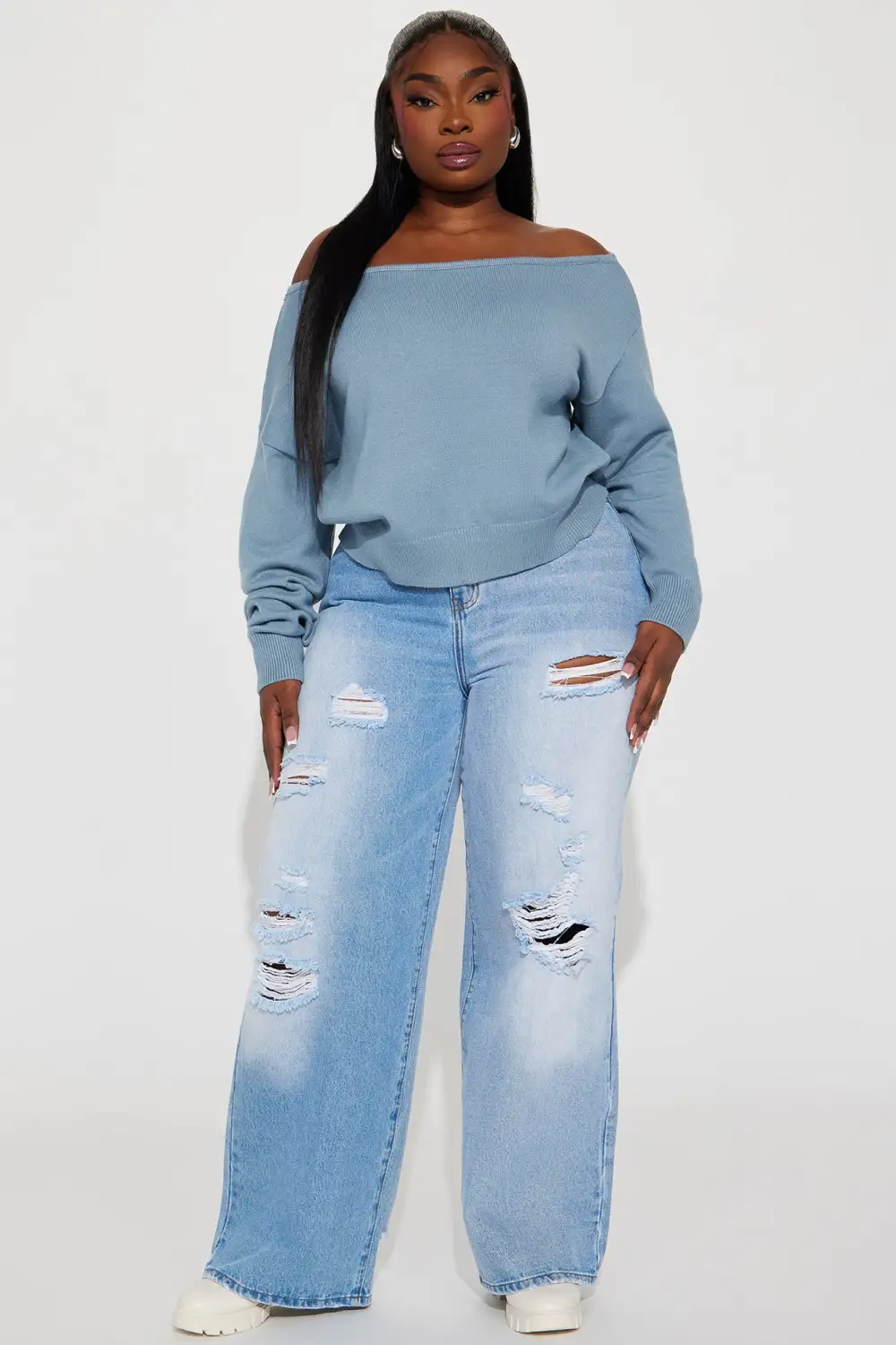 Eastyn Sweater Top - Dusty Blue