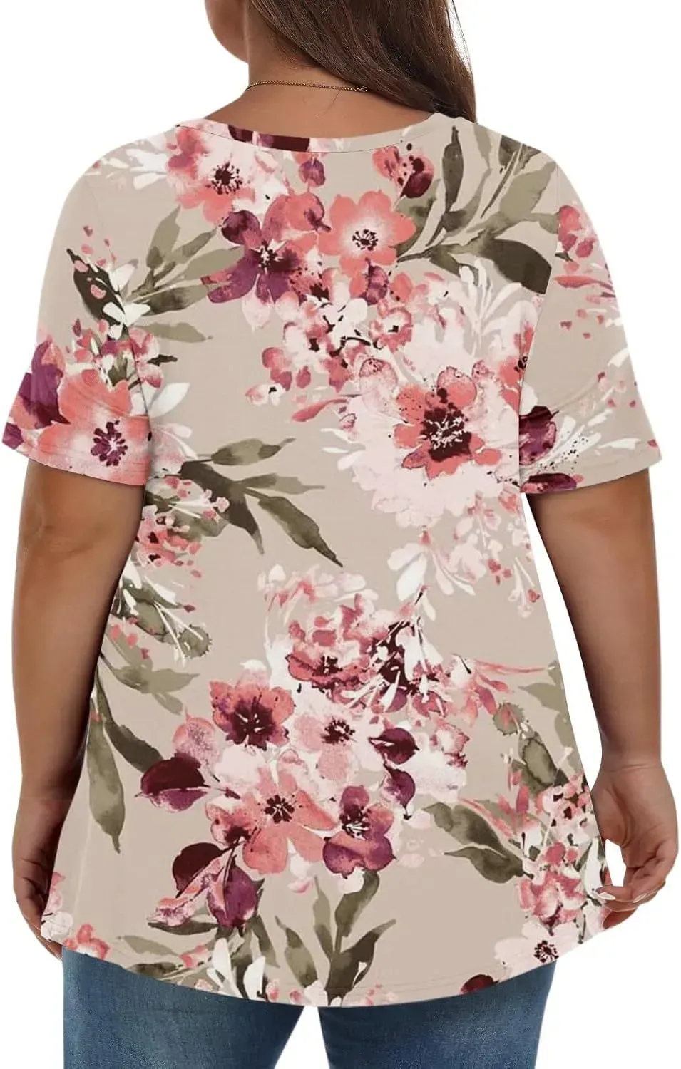 Plus Size Tops for Women Dressy Short Sleeve V Neck Shirts for Women Summer Tops for Women 2024 Floral Print Top