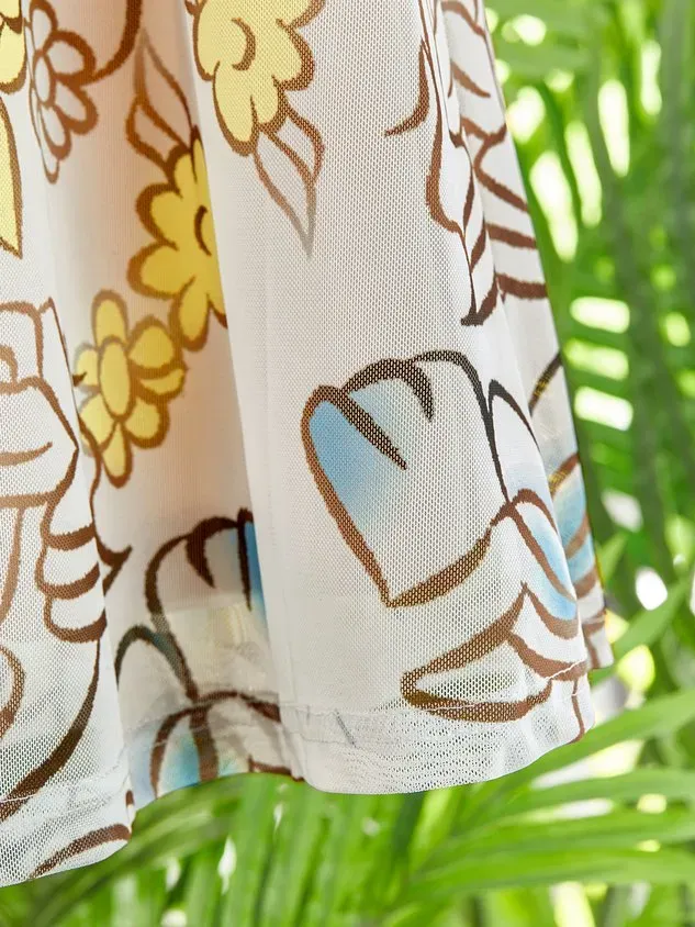 Mesh Geblümt Böhmisch Kurzarm Maxikleid