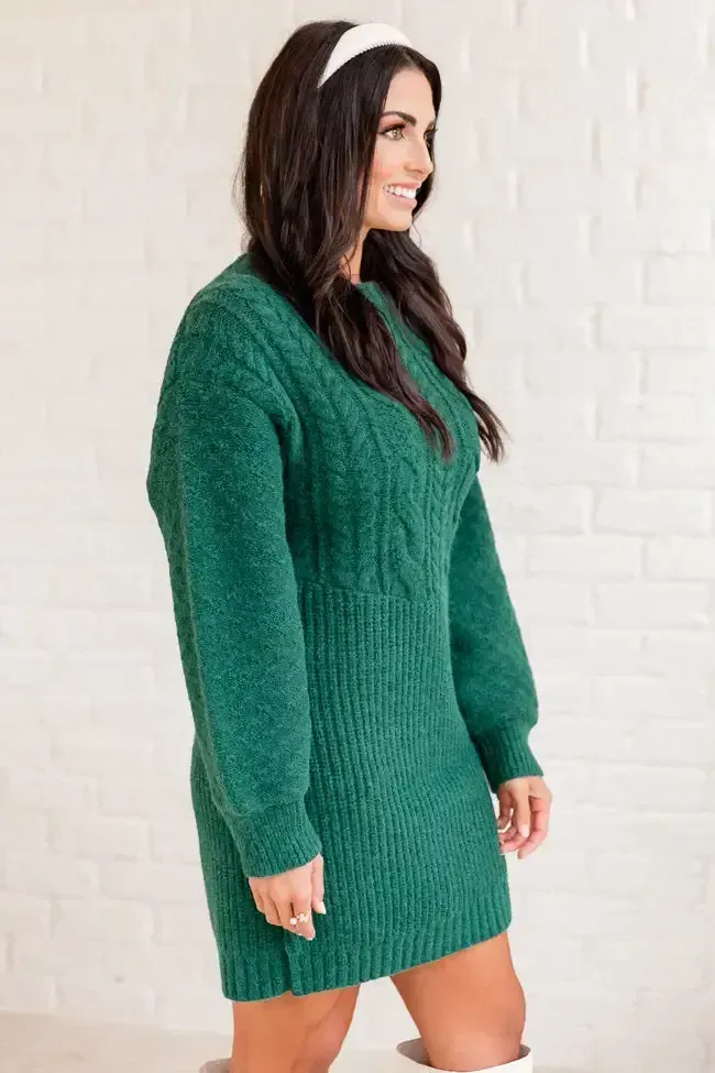 All Is Bright Evergreen Multi Textured Long Sleeve Sweater Dress