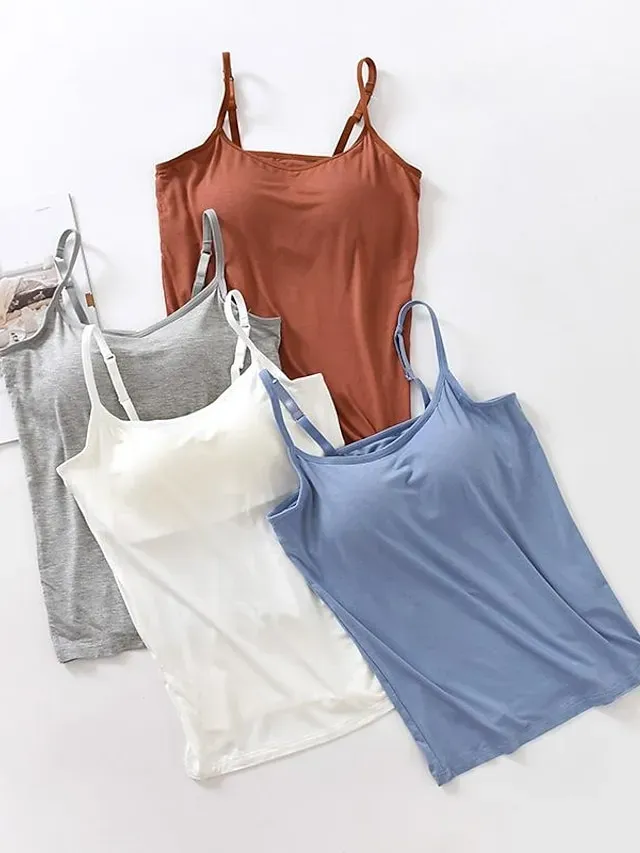 Women's Tank Top Basic Plain Regular Tops Sleeveless U Neck Regular Fit Casual Black White Pink Blue Khaki