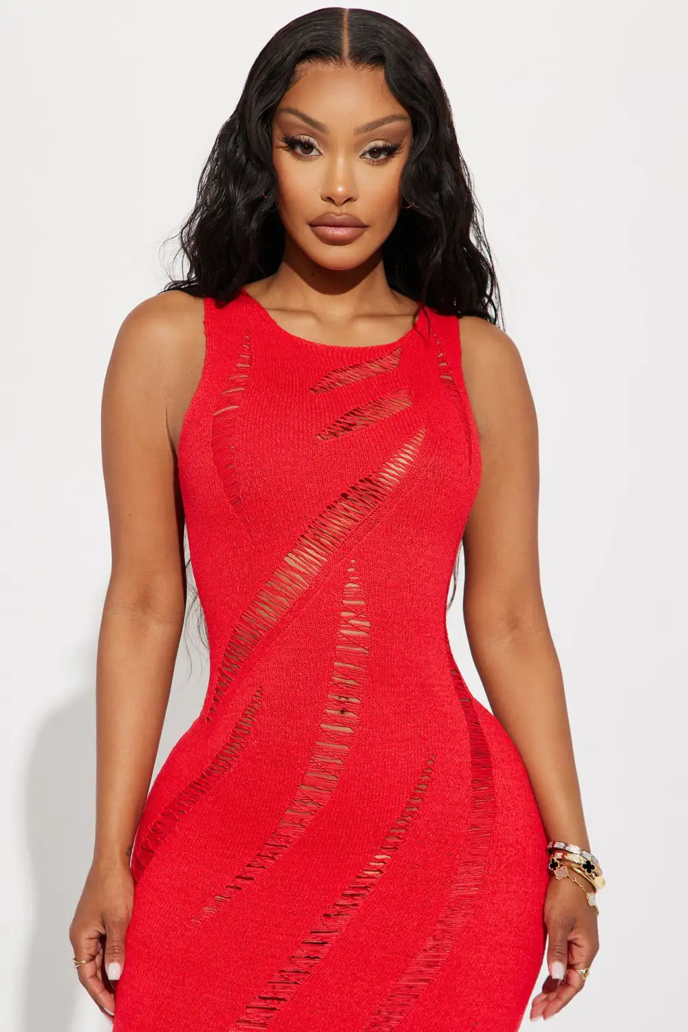 Avery Crochet Maxi Dress - Red