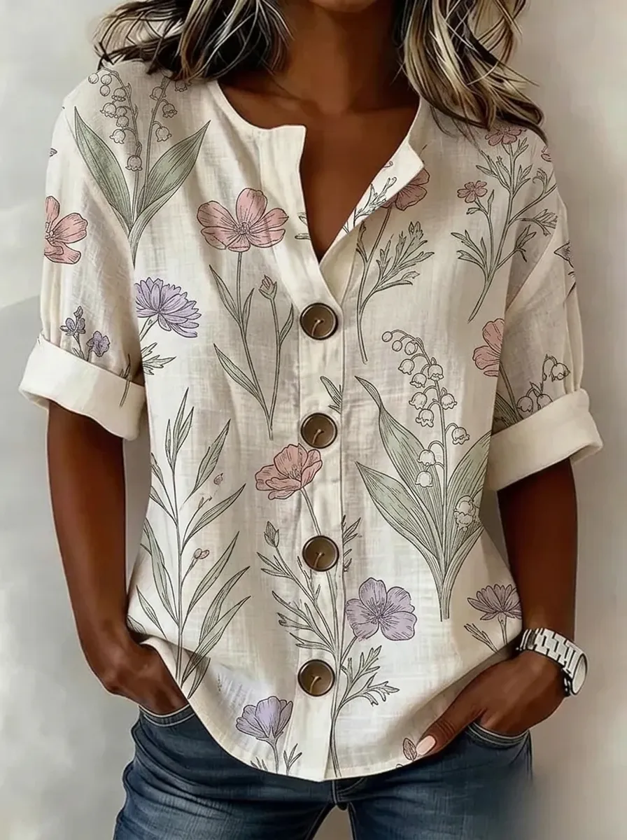 Women's Nashville Floral Lily Printed Button-Down Shirt