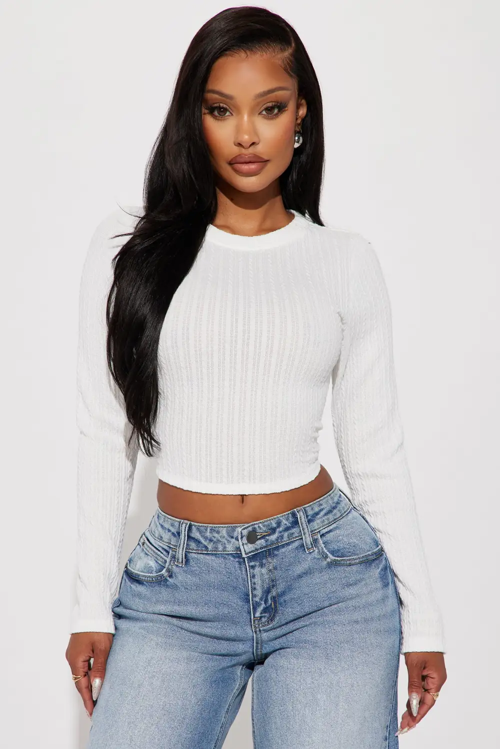 Maggie Long Sleeve Crop Top - Off White