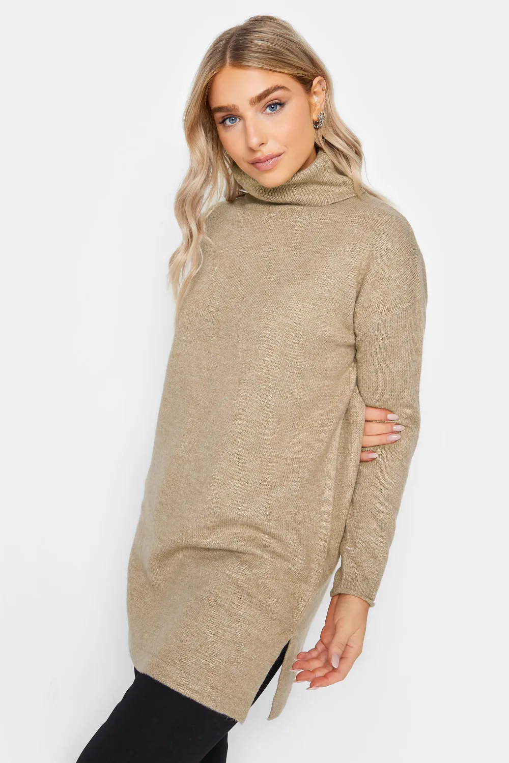 M&Co Neutral Beige Roll Neck Tunic Jumper
