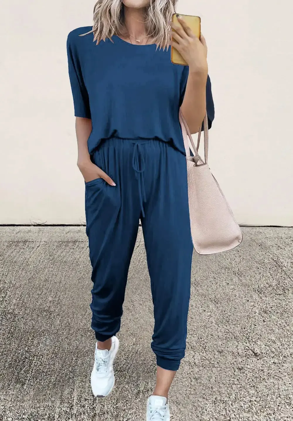 Two Piece Outfit Short Sleeve  Pullover Tops Tracksuits