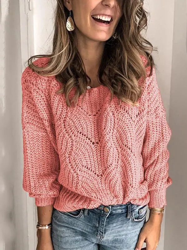 Solid Color Cutout Sweater