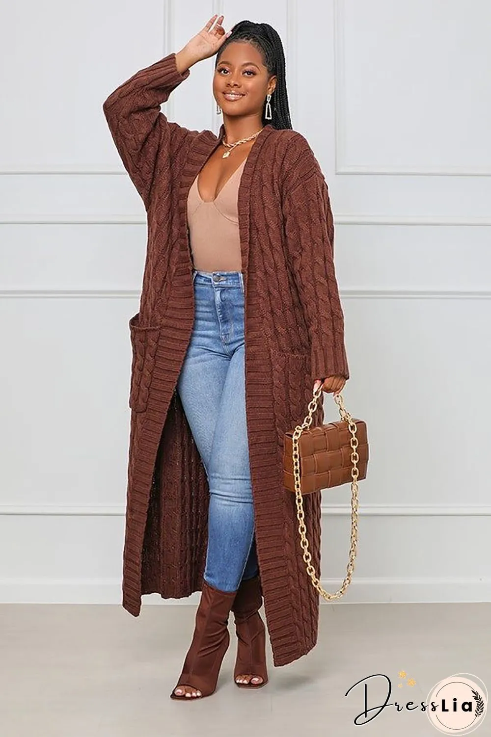 Winter Crochet Loose Long Twist Sweater Cardigan