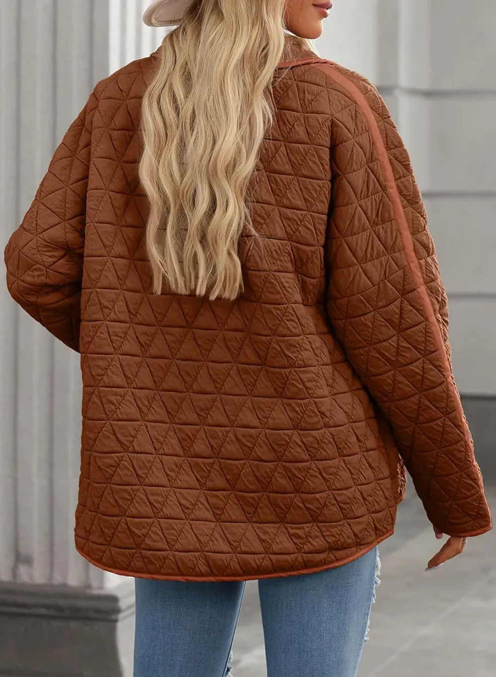 Women's Lightweight Diamond Quilted Jacket Casual Winter Open Front Button Down Puffer Coat Outwear Cardigan