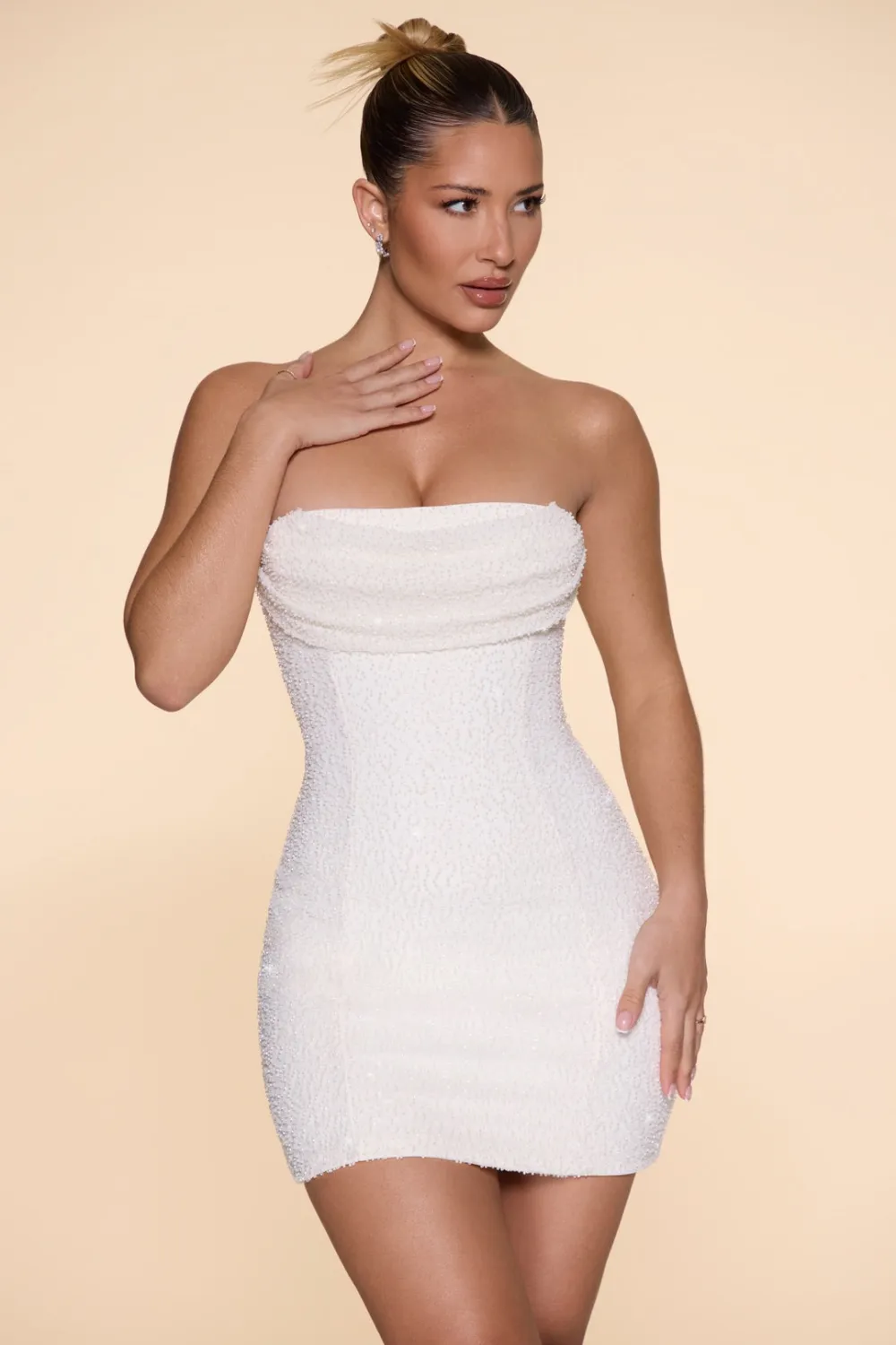 Embellished Strapless Mini Dress - Red&Orange