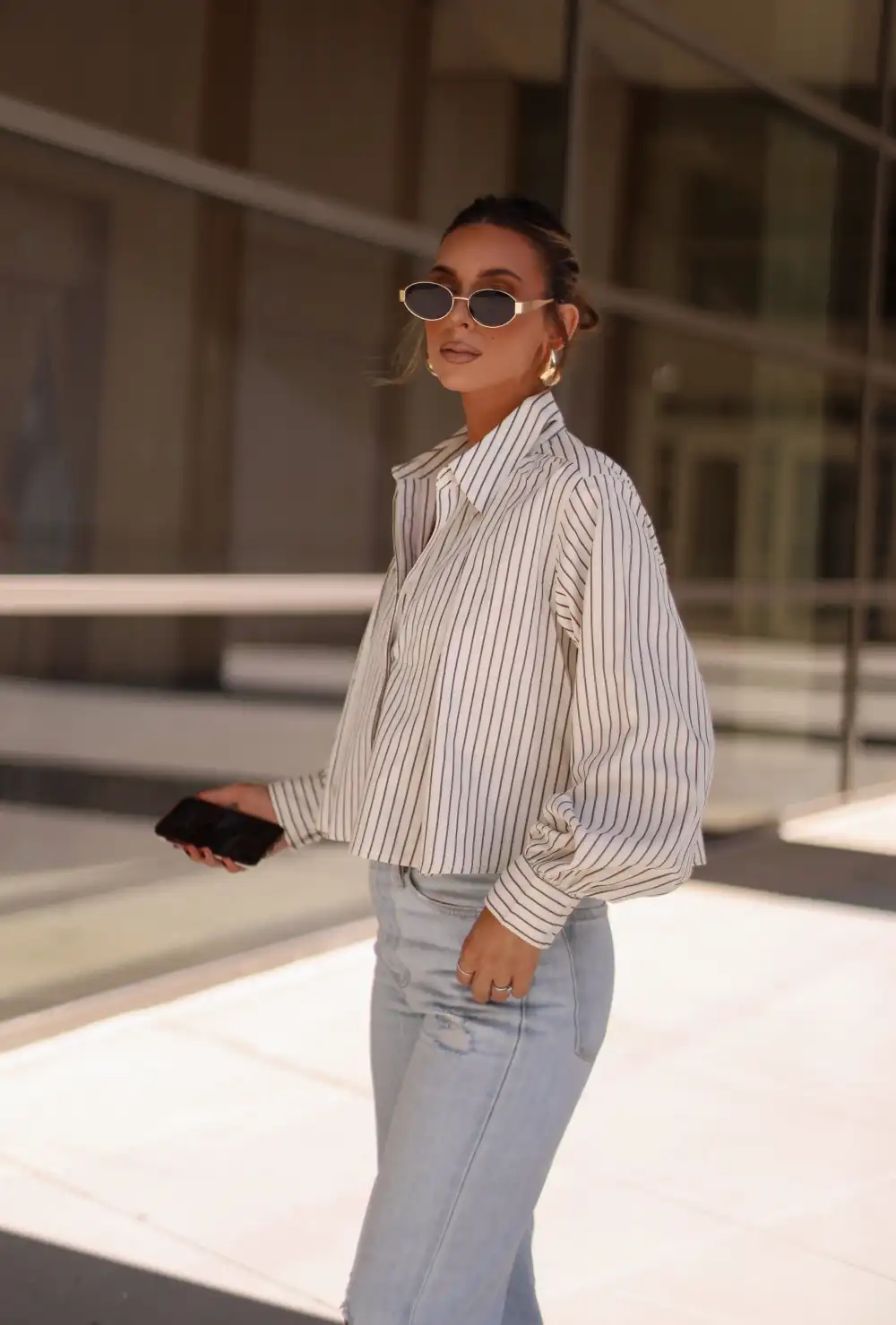 Pleated Striped Button Down