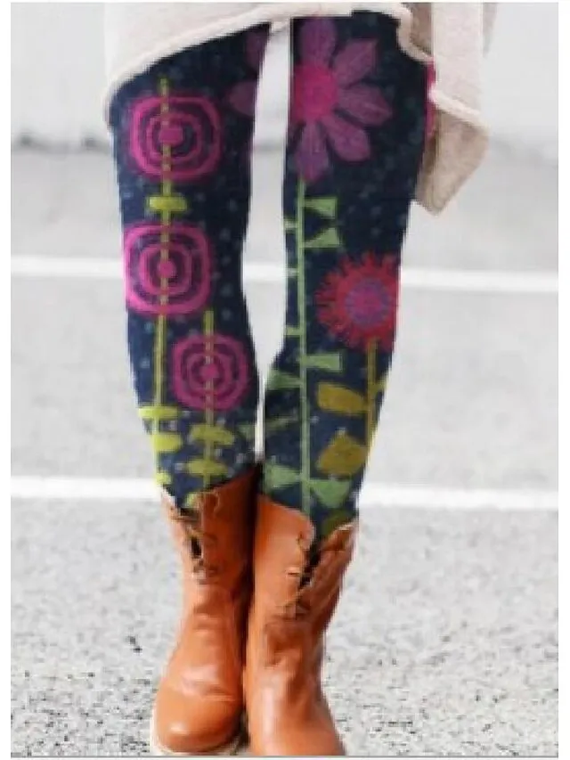 Women's Fleece Lined Leggings Warm Full Length Winter Leggings Print High Elasticity Mid Waist Fashion Designer Halloween Daily 1 2 S M Winter