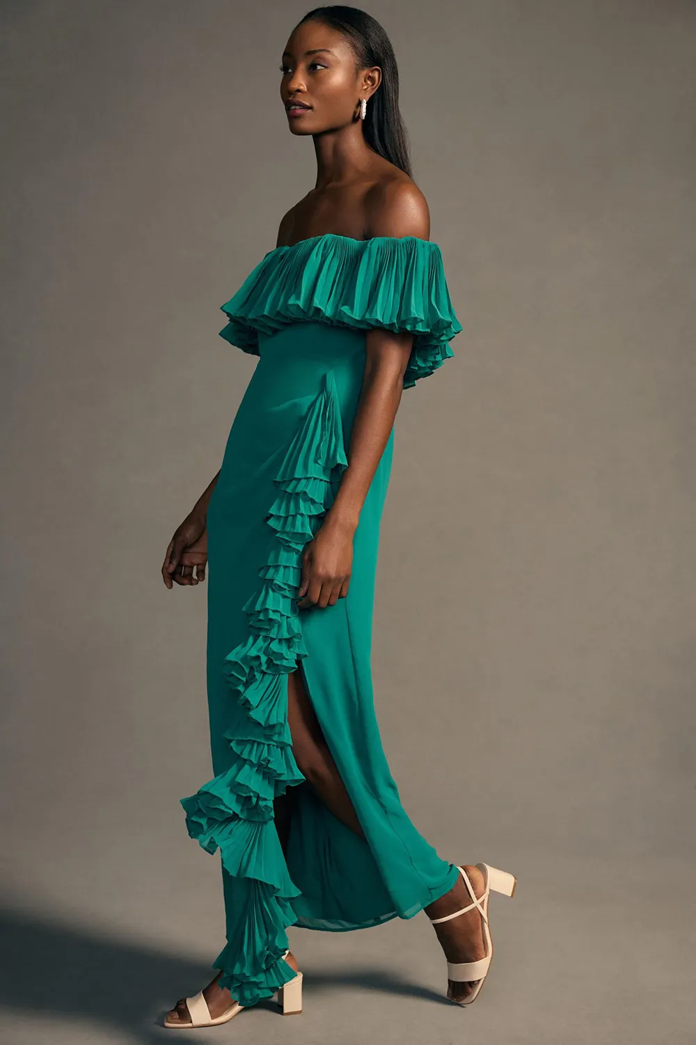 Hutch Off-The-Shoulder Ruffled Column Dress