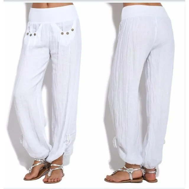 Women's Pants Trousers Baggy Solid Color Baggy Mid Waist Fashion Streetwear Office Daily Black White S M Autumn / Fall Spring & Summer
