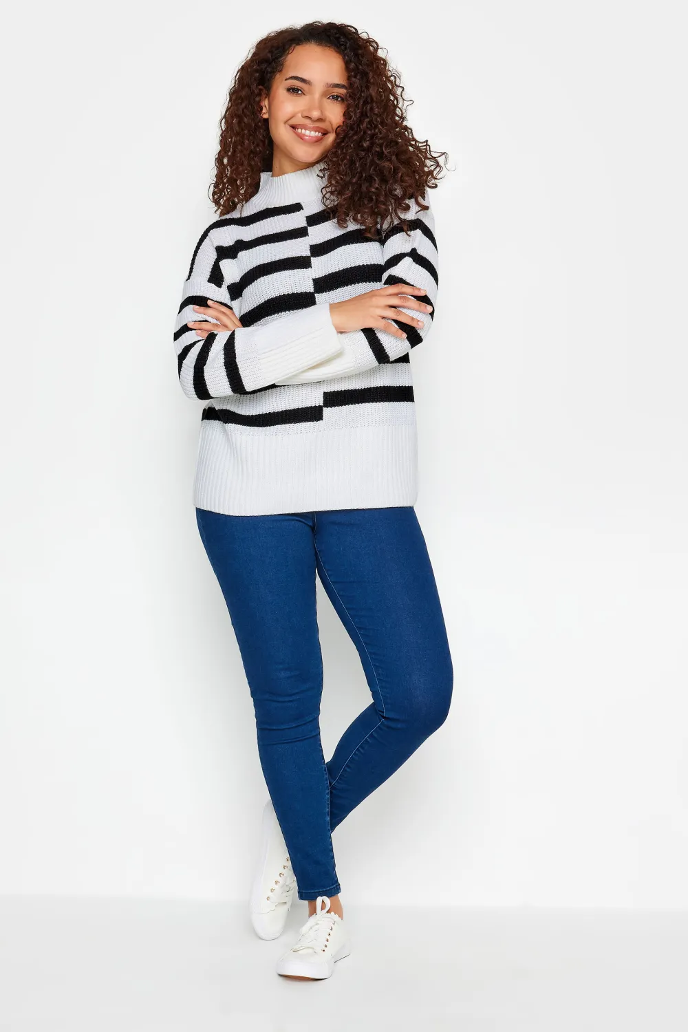 M&Co White & Black Contrast Stripe Turtle Neck Jumper
