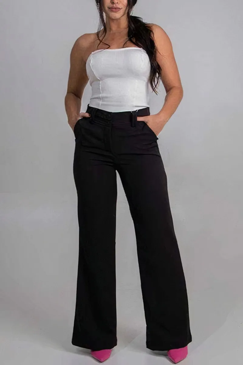 High Waist Pocket Wide Leg Jeans
