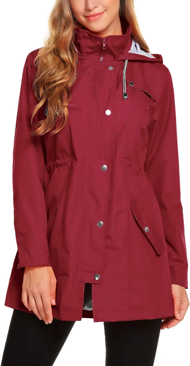 Womens Lightweight Hooded Waterproof Active Outdoor Rain Jacket S-XXL