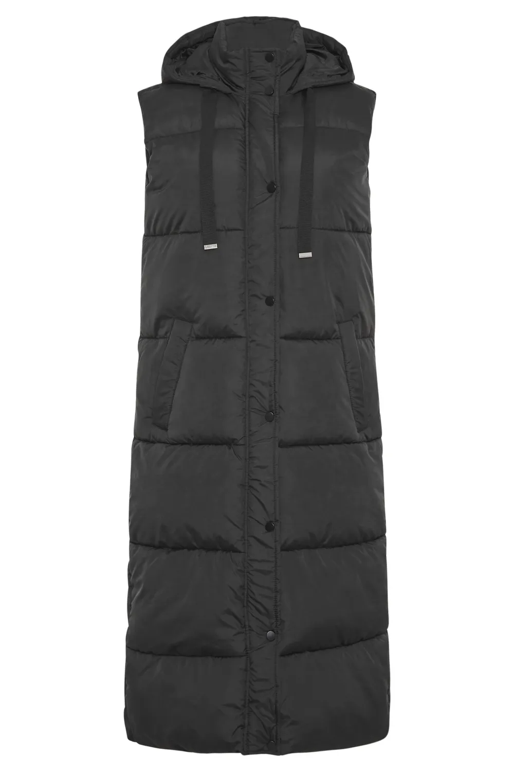 LTS Tall Black Longline Hooded Puffer Gilet