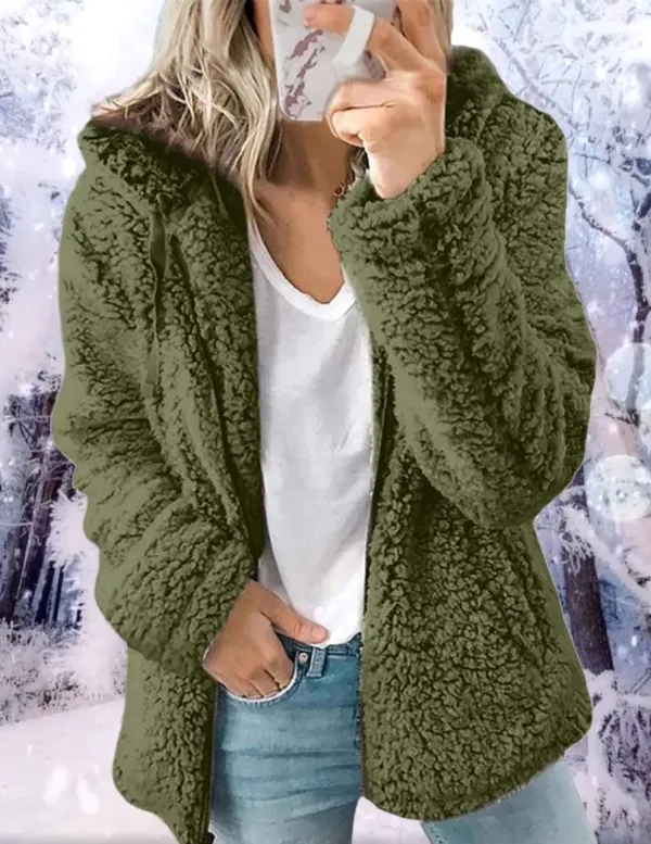 Solid Plush Hooded Zipper Coat