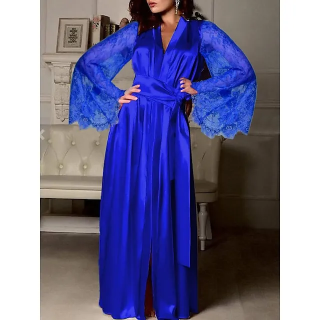 Women's Robe Bathrobe Nightgown Solid Simple Casual Comfort Xmas Home Christmas Daily Polyester Breathable V Wire Long Sleeve Fall Winter Black White