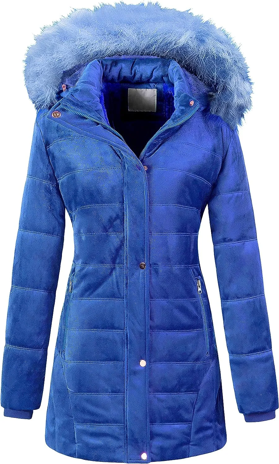 Women's Warm Winter Coat Velvet Puffer Jacket Quilted Faux Fur Hood