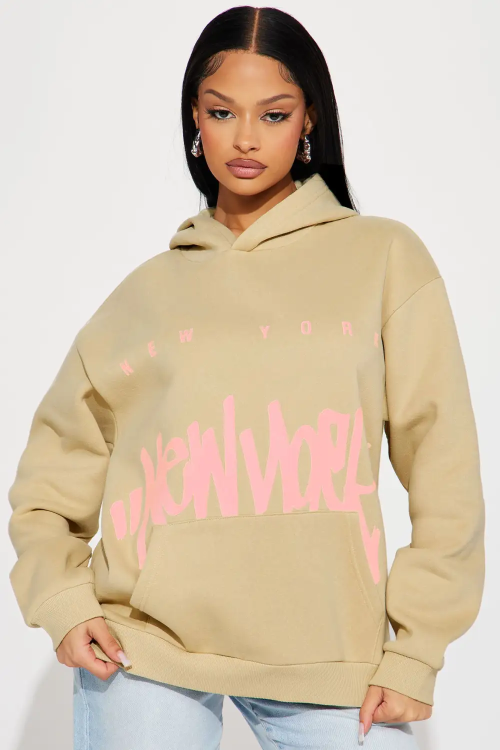 It's A New York Vibe Graphic Hoodie - Sand