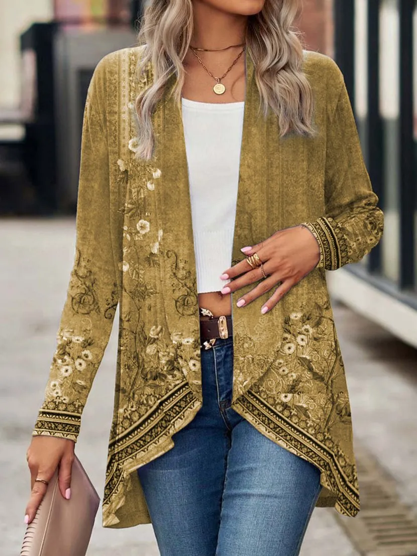 Loose Casual Printed Kimono Cardigan