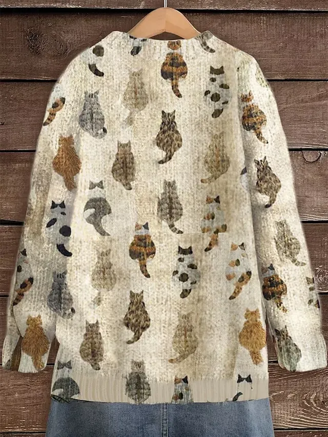 Women's Sweater Daily Graphic Crew Neck Print Long Sleeve Regular Tops Knit Weekend Pink Khaki Fall Winter